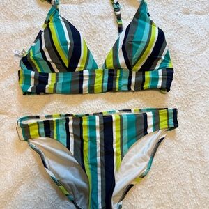 Aerie Striped Bikini Set in Green and Blue